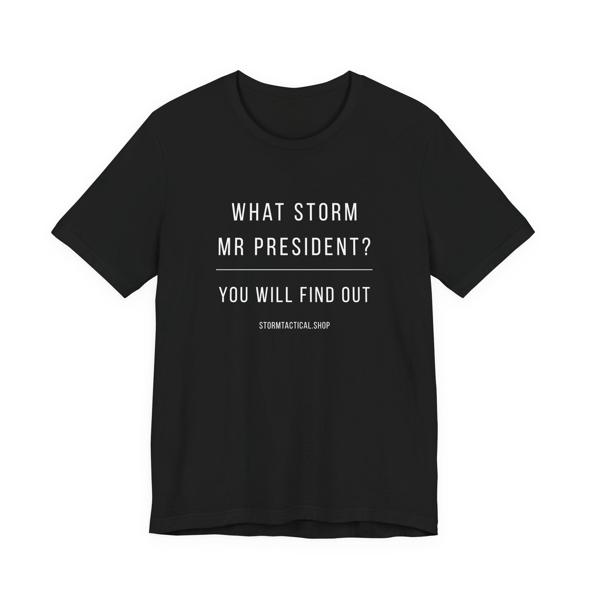 Graphic Tee — "What Storm Mr President? You Will Find Out" Statement Shirt