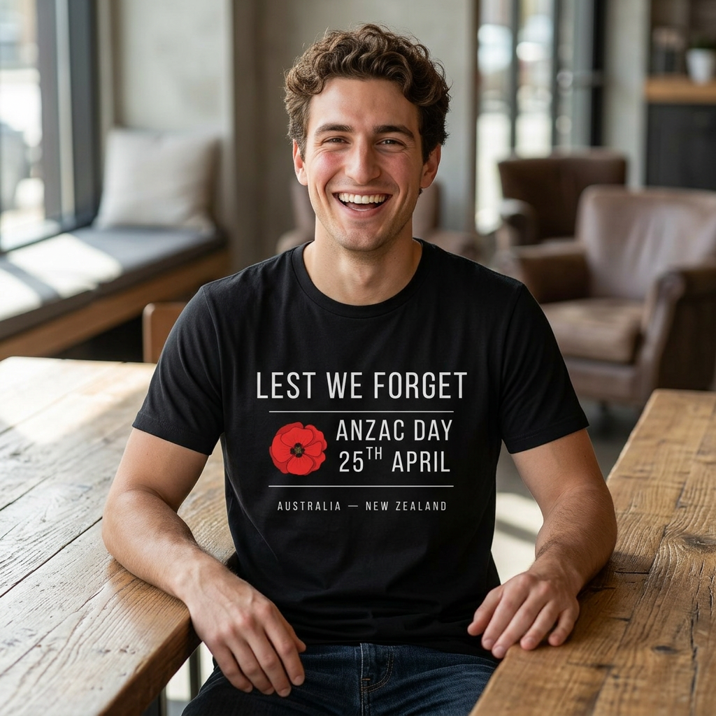 ANZAC Day Tee — "Lest We Forget" Remembrance T-Shirt (25th April, Australia & New Zealand)